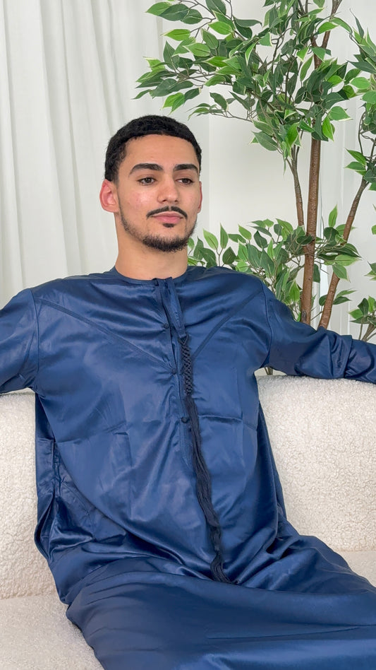 Navy Premium Emirati Thobe - Aamir Collection