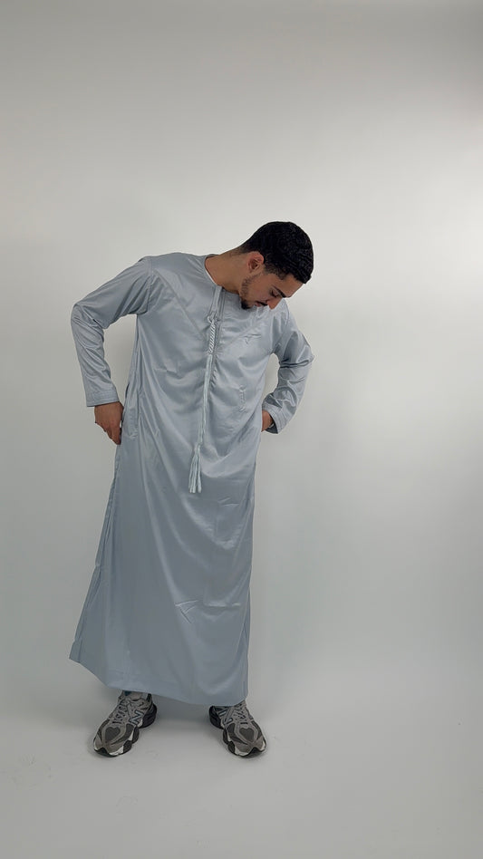 Mens Grey Premium Emirati Thobes - Aamir Collection